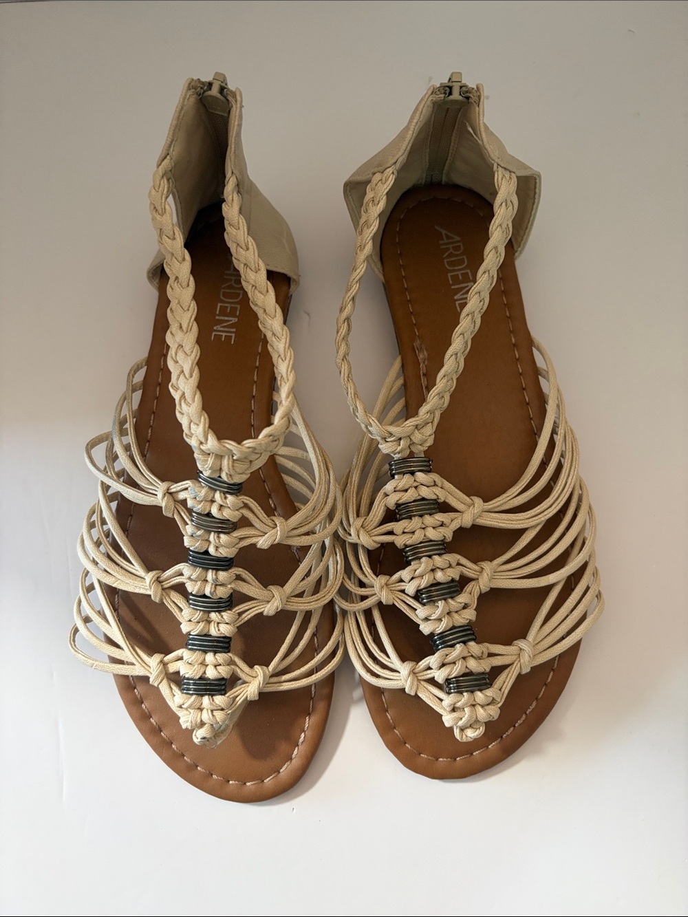 Ardene Cream Braided Strappy Sandals with Tan Footbed